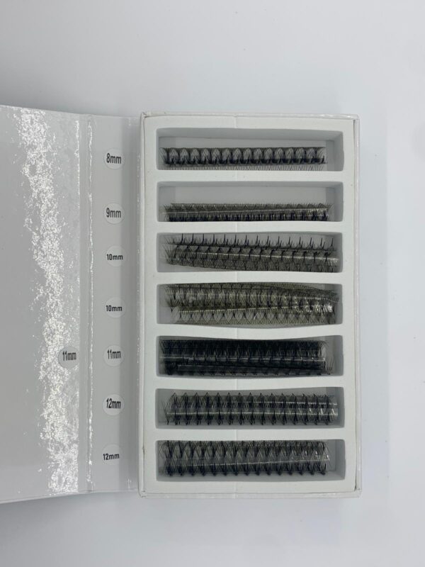 Pro-Made Mixed Length Box. Contains 1000 lashes separated into trays of 7-12mm with a double compartment of 10mm as it is the most popular length available from the Be Beautiful online store.